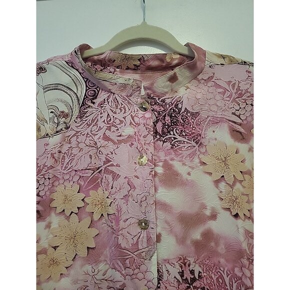 Citron Santa Monica Blouse Silk 3/4 Sleeve Goddess Floral Print Pink Beige 3X - Picture 2 of 8